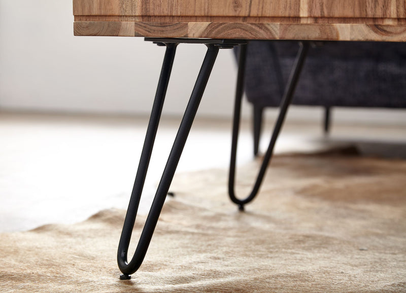 Couchtisch Akazie Massivholz Metall 60x60x40cm Stauraum Braun