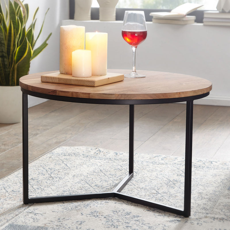Couchtisch 60x60x38cm Akazie Massivholz Metall Rund Wohnzimmer