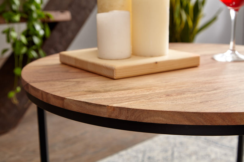 Couchtisch 60x60x38cm Akazie Massivholz Metall Rund Wohnzimmer