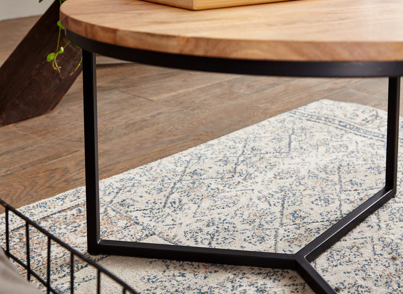 Couchtisch 60x60x38cm Akazie Massivholz Metall Rund Wohnzimmer