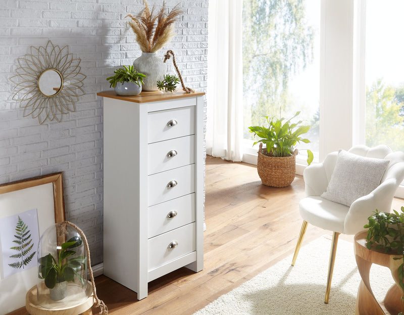 Sideboard 5 Schubladen 53x114x39cm Weiß Eiche Modern Wohnzimmer