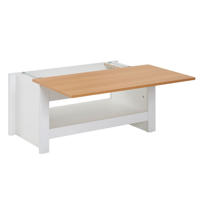 Couchtisch Weiß Eiche 85x47x45cm mit Stauraum Ablagefach Modern