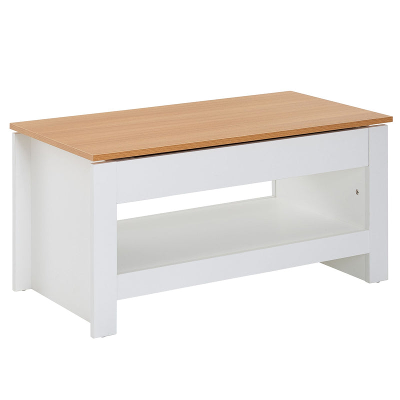 Couchtisch Weiß Eiche 85x47x45cm mit Stauraum Ablagefach Modern