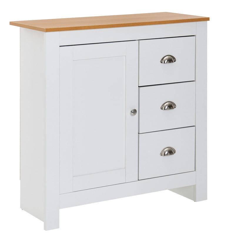 Sideboard 3 Schubladen 79x81x35cm Weiß Eiche Modern Wohnzimmer