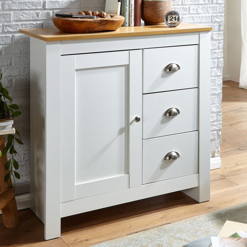 Sideboard 3 Schubladen 79x81x35cm Weiß Eiche Modern Wohnzimmer