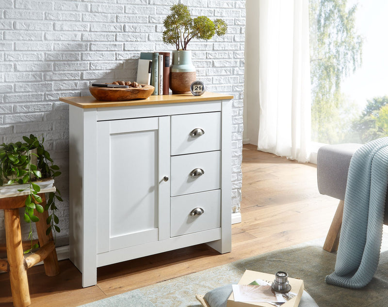 Sideboard 3 Schubladen 79x81x35cm Weiß Eiche Modern Wohnzimmer