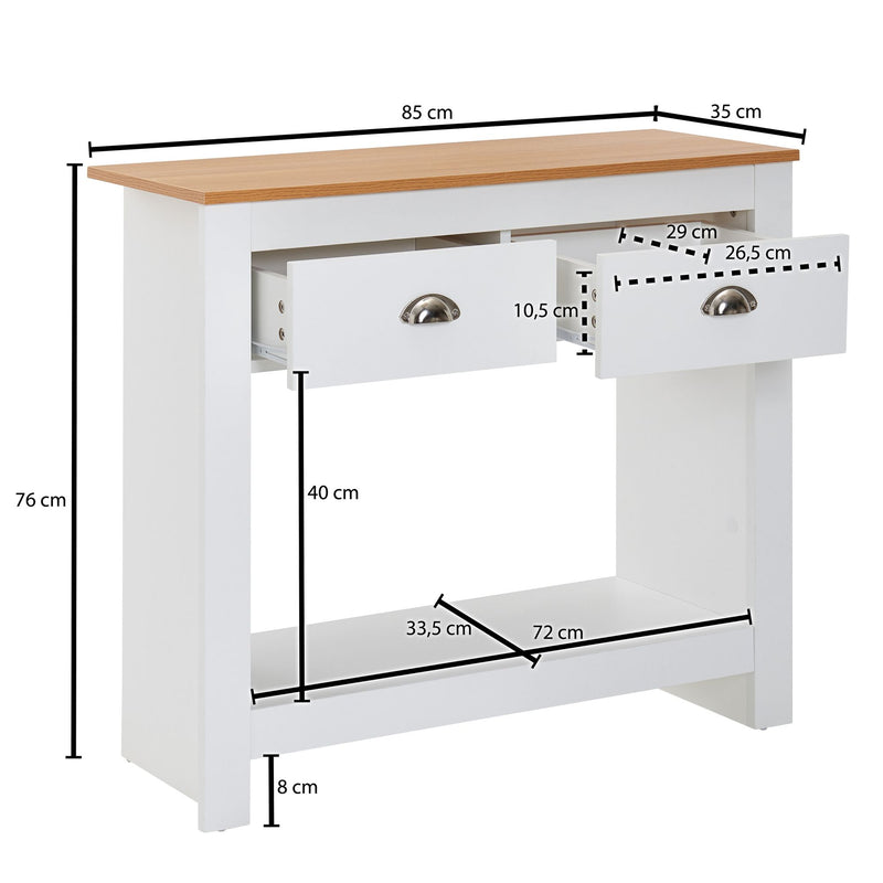 Konsolentisch 85x35x76cm Weiß Eiche Modern Schubladen Stauraum Flur