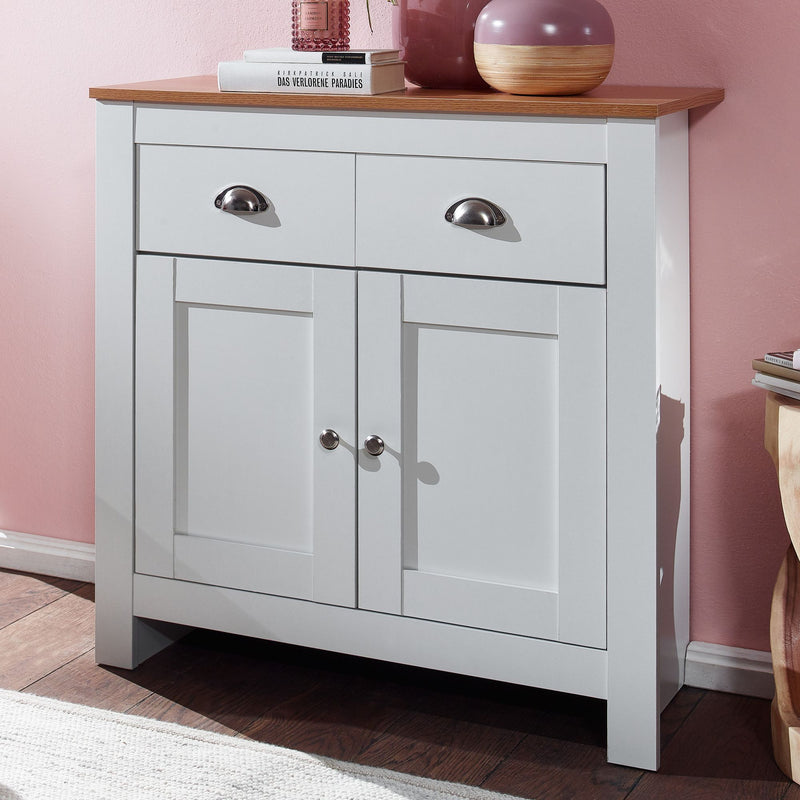 Sideboard 79x81x34,5cm Weiß Eiche Modern mit Schubladen & Türen