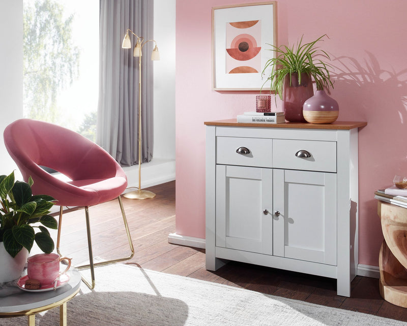 Sideboard 79x81x34,5cm Weiß Eiche Modern mit Schubladen & Türen