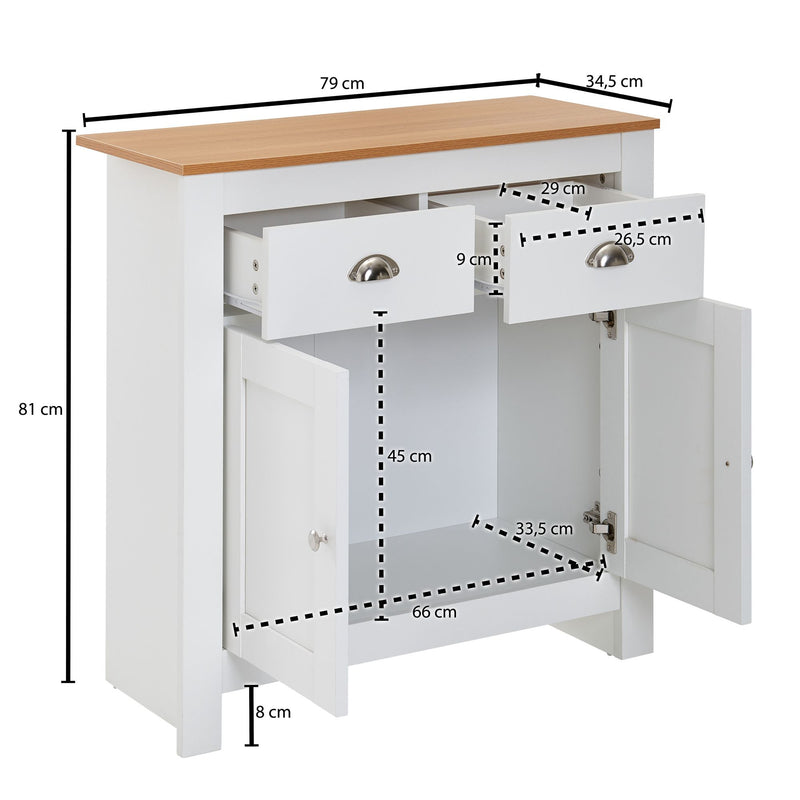 Sideboard 79x81x34,5cm Weiß Eiche Modern mit Schubladen & Türen