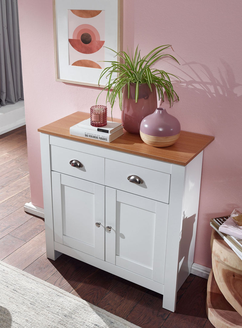 Sideboard 79x81x34,5cm Weiß Eiche Modern mit Schubladen & Türen