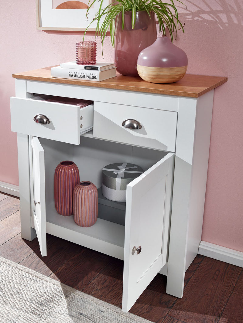 Sideboard 79x81x34,5cm Weiß Eiche Modern mit Schubladen & Türen