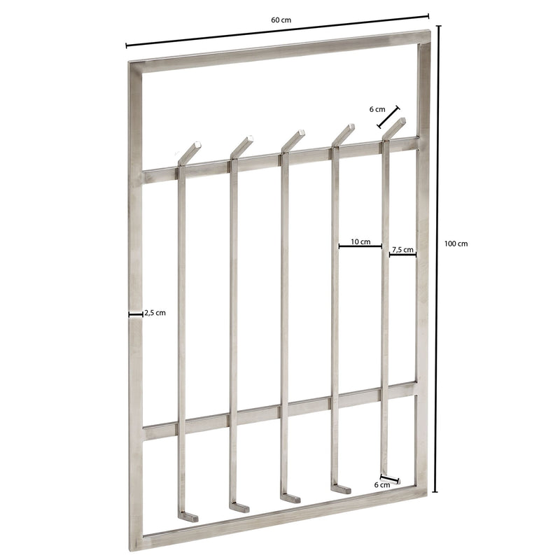 Wandgarderobe Stahl Silber 60x100cm Hakenleiste Flur Design