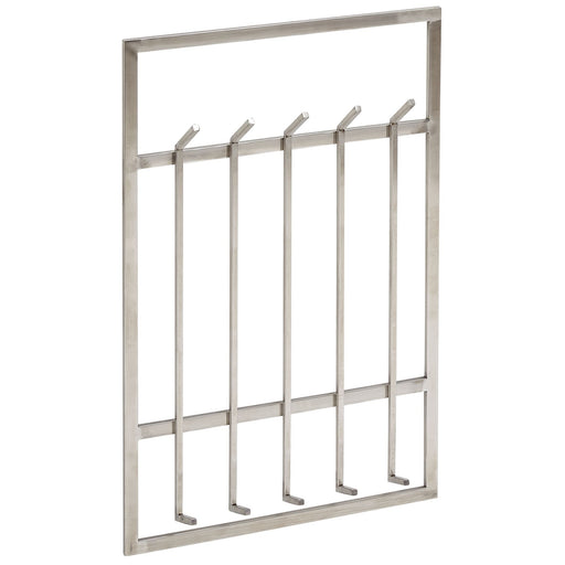 Wandgarderobe Stahl Silber 60x100cm Hakenleiste Flur Design in Gesamtansicht mit vier Metallhaken an horizontaler Leiste.