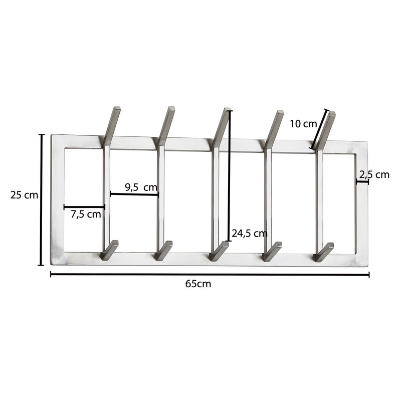 Wandgarderobe Stahl Silber 65x30x10cm Hakenleiste Flur Design