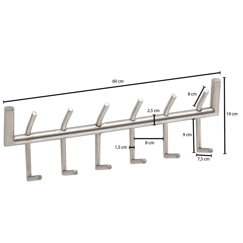 Wandgarderobe Stahl Silber 60x19x10cm Hakenleiste Flur Design