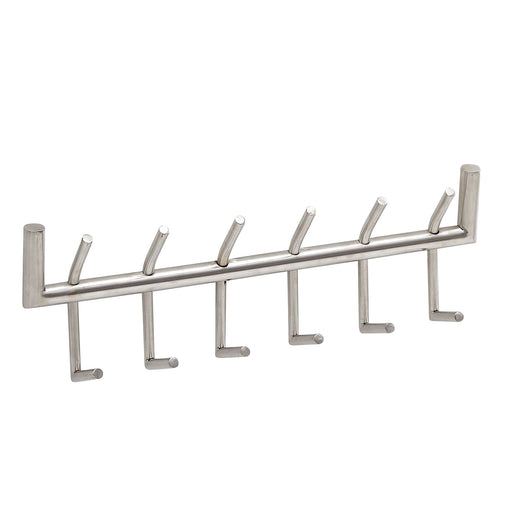 Wandgarderobe Stahl Silber 60x19x10cm Hakenleiste Flur Design mit acht silbernen Haken in Gesamtansicht von vorne.