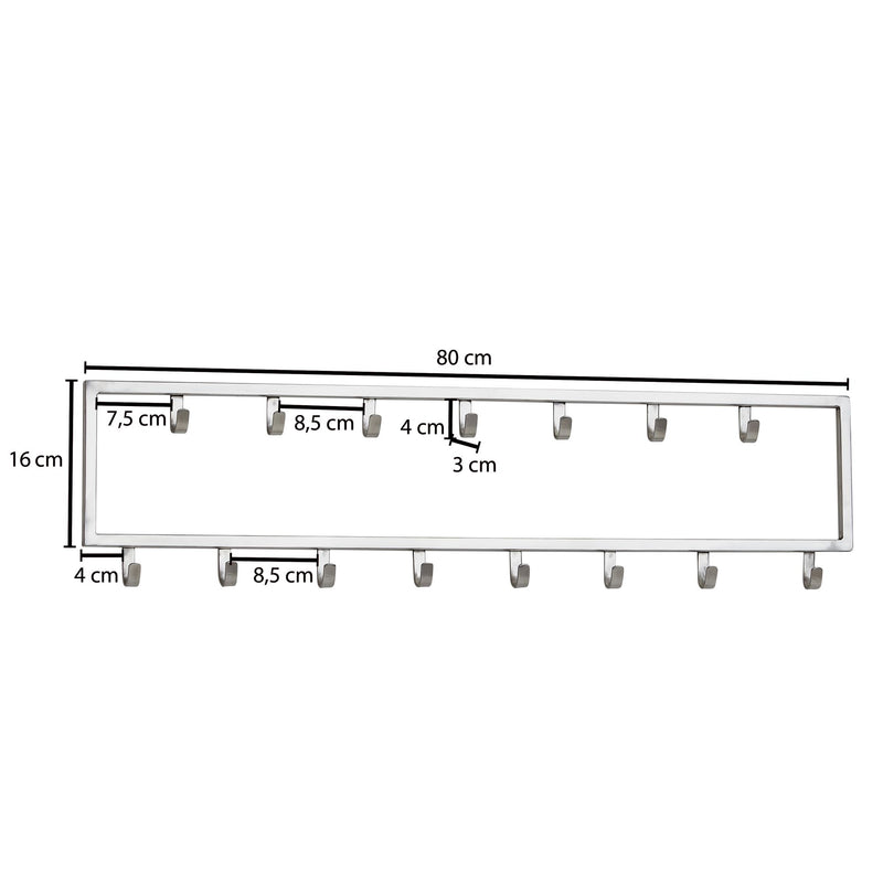 Wandgarderobe Stahl Silber 80x20x4cm Hakenleiste Design Flur