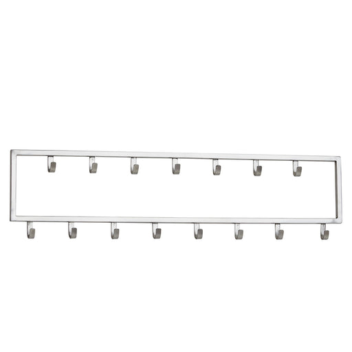 Wandgarderobe Stahl Silber 80x20x4cm Hakenleiste Design Flur in Gesamtansicht mit 15 metallischen Haken an Stahlrahmen.