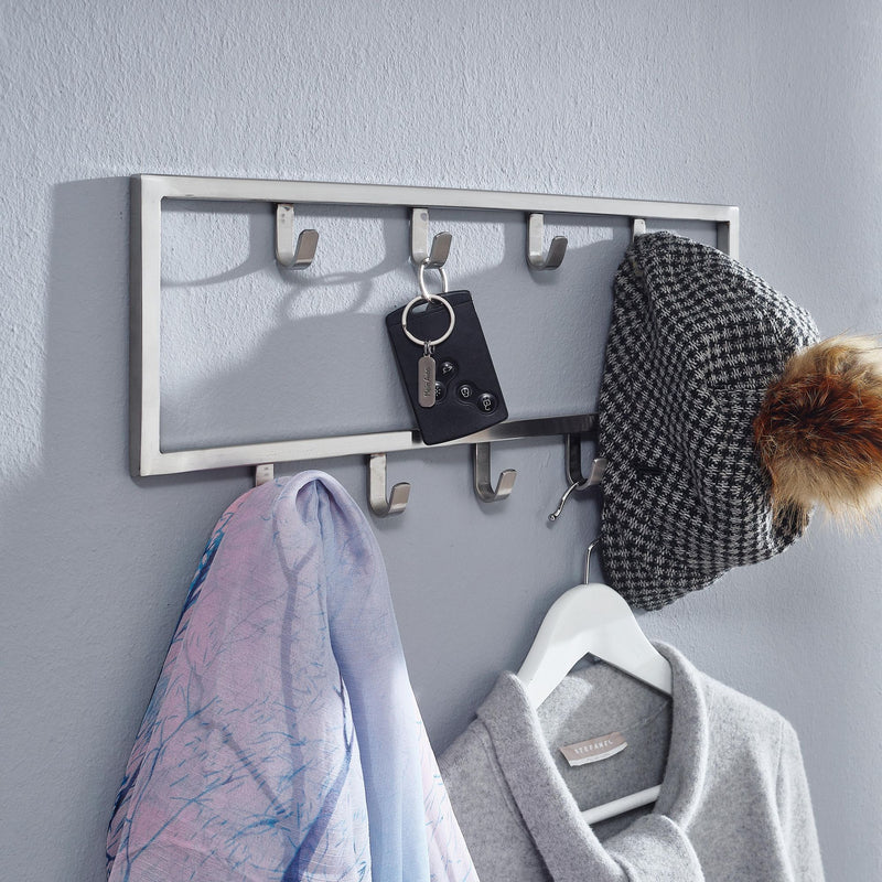 Wandgarderobe Stahl Silber 50x20x4cm Design Hakenleiste Flur