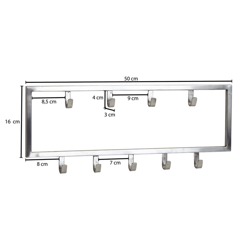 Wandgarderobe Stahl Silber 50x20x4cm Design Hakenleiste Flur
