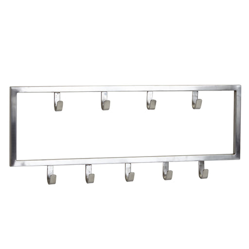 Wandgarderobe Stahl Silber 50x20x4cm Design Hakenleiste in Frontansicht mit neun Metallhaken an silberner Rahmenkonstruktion.