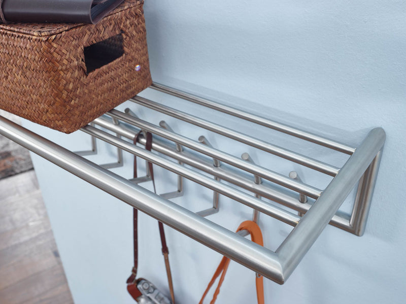 Wandgarderobe Metall Silber 74,5x29x30cm mit Ablage Hakenleiste Flur