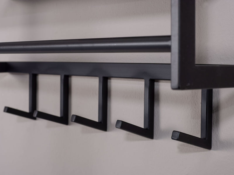Wandgarderobe Metall Schwarz 70x20x20cm mit Ablage Hakenleiste Flur