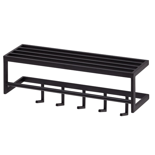 Wandgarderobe Metall Schwarz 70x20x20cm mit Ablage in schwarzem Metall, Gesamtansicht mit Ablagefläche und fünf Haken.