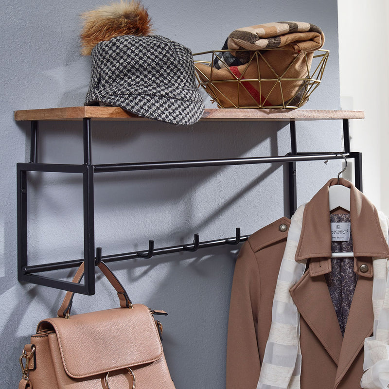 Wandgarderobe Mango Massivholz Metall Hakenleiste Ablage Kleiderstange