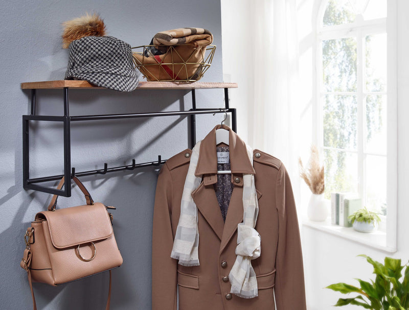 Wandgarderobe Mango Massivholz Metall Hakenleiste Ablage Kleiderstange