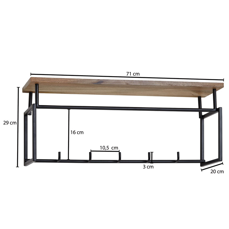 Wandgarderobe Mango Massivholz Metall Hakenleiste Ablage Kleiderstange