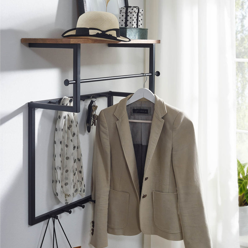 Wandgarderobe Mango Massivholz Metall Hakenleiste Ablage Kleiderstange