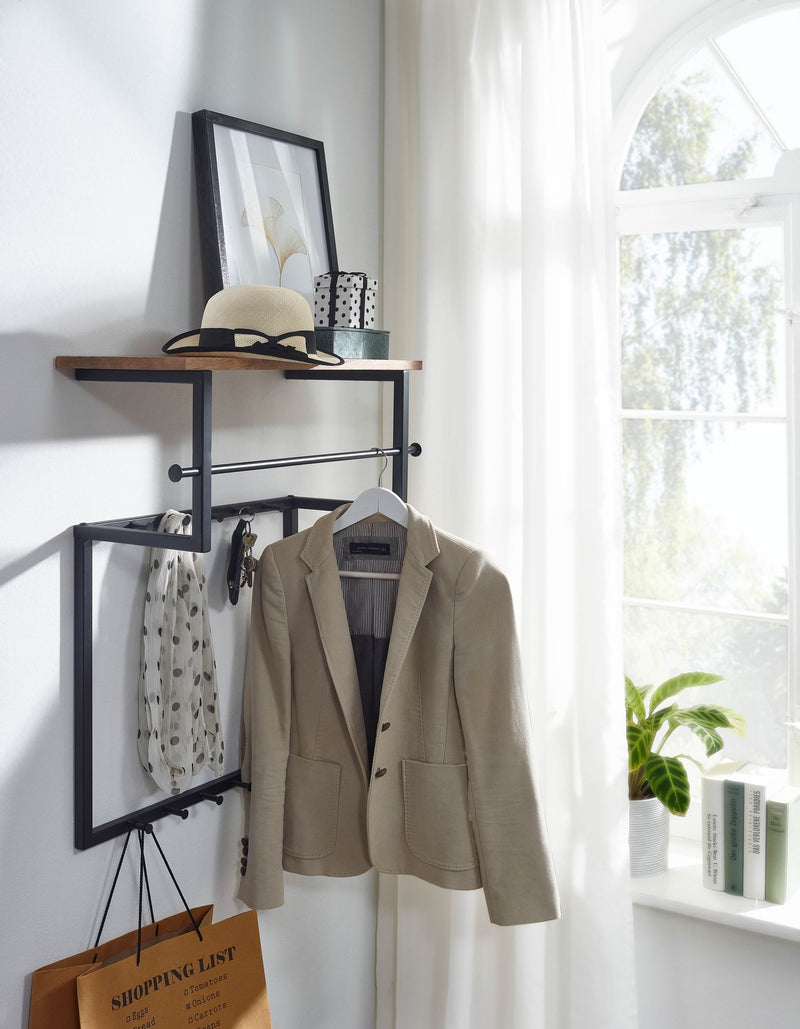 Wandgarderobe Mango Massivholz Metall Hakenleiste Ablage Kleiderstange