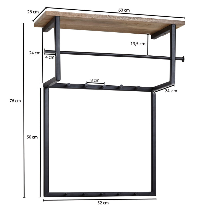 Wandgarderobe Mango Massivholz Metall Hakenleiste Ablage Kleiderstange