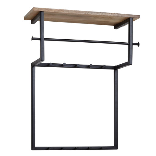 Wandgarderobe Mango mit Holzablage oben, Metallstange und Hakenleiste unten, Gesamtansicht.