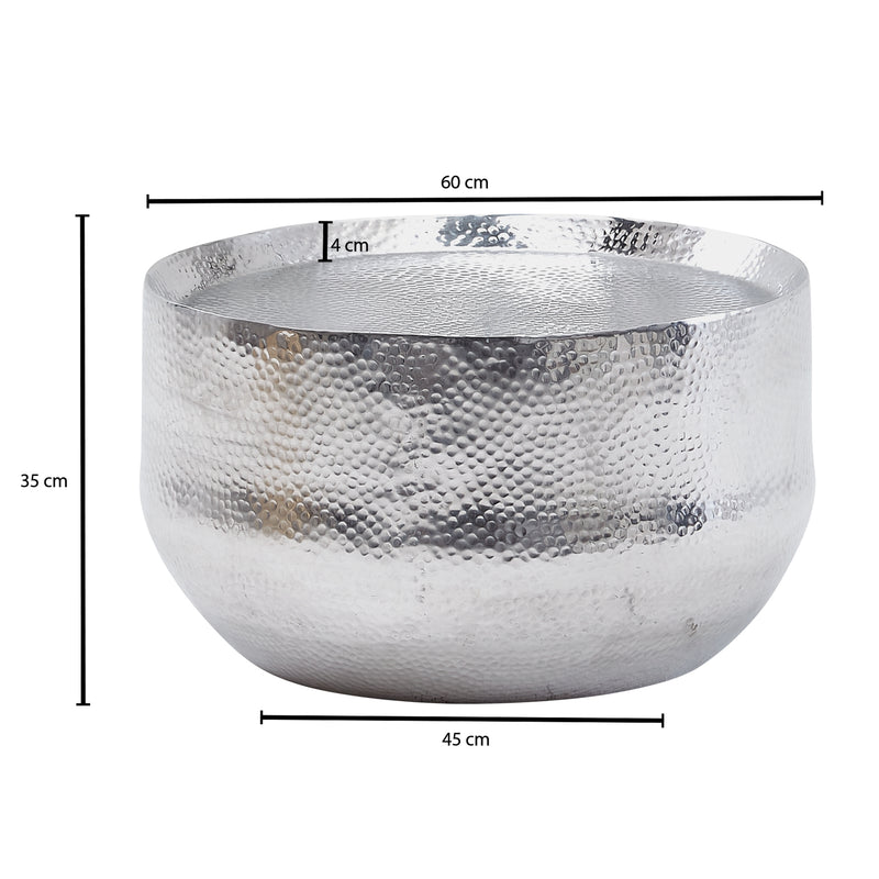 Couchtisch Hammerschlag Aluminium Rund 60x60x35cm Silber Orientalisch