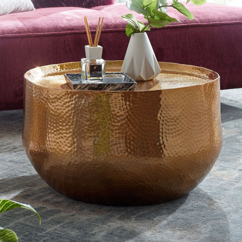 Couchtisch Aluminium Gold 60x60x35cm Rund Orientalisch Design