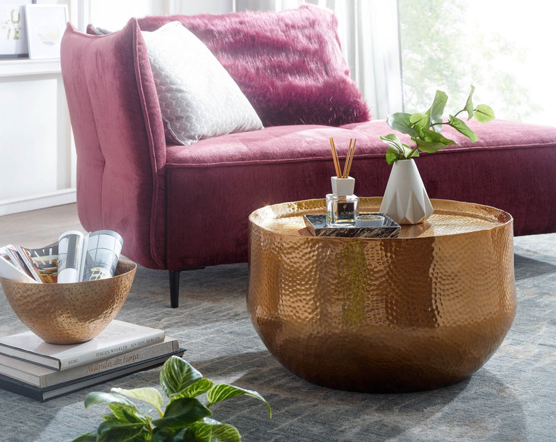 Couchtisch Aluminium Gold 60x60x35cm Rund Orientalisch Design