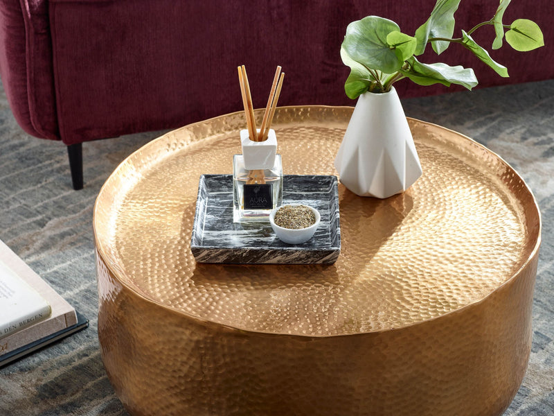 Couchtisch Aluminium Gold 60x60x35cm Rund Orientalisch Design