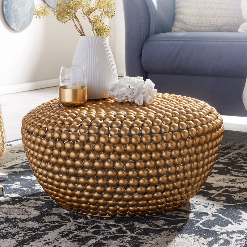 Couchtisch Aluminium Gold 60x60x30cm Rund Orientalisch Design