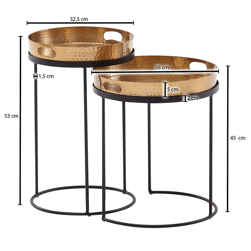 Beistelltisch 2er Set Rund Gold Schwarz Metall Hammerschlag Modern