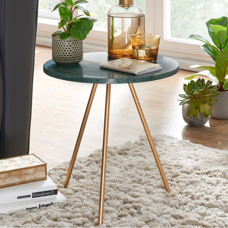 Beistelltisch Marmor Grün 38x38x44cm Metall Gold Modern Rund