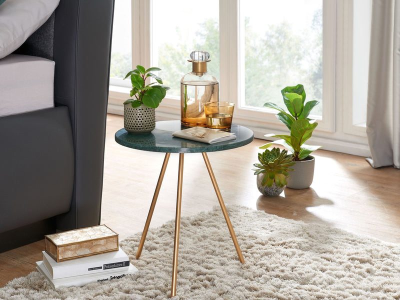 Beistelltisch Marmor Grün 38x38x44cm Metall Gold Modern Rund
