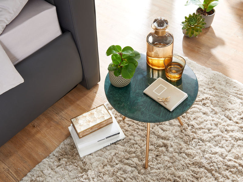 Beistelltisch Marmor Grün 38x38x44cm Metall Gold Modern Rund
