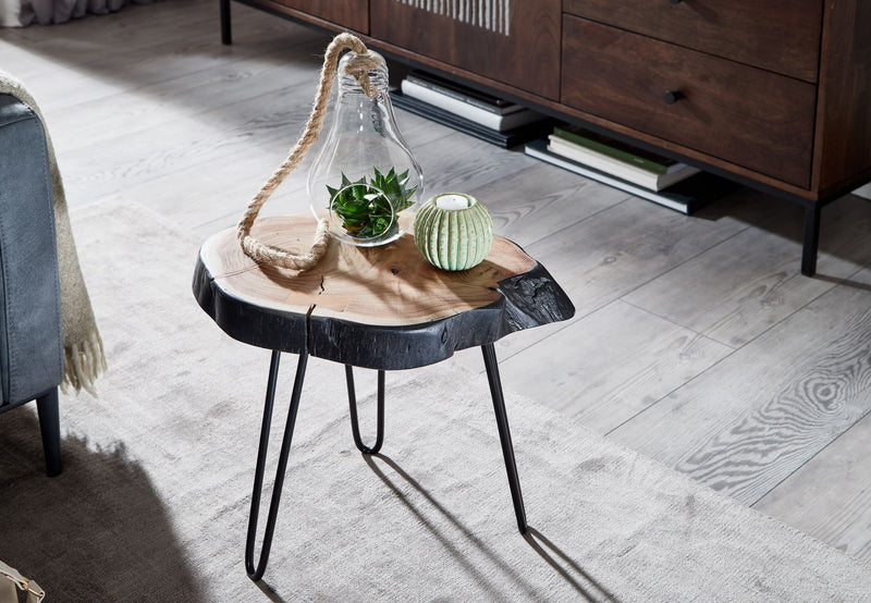 Beistelltisch Akazie Massivholz Metall Industrial 40x40x32cm Baumkante
