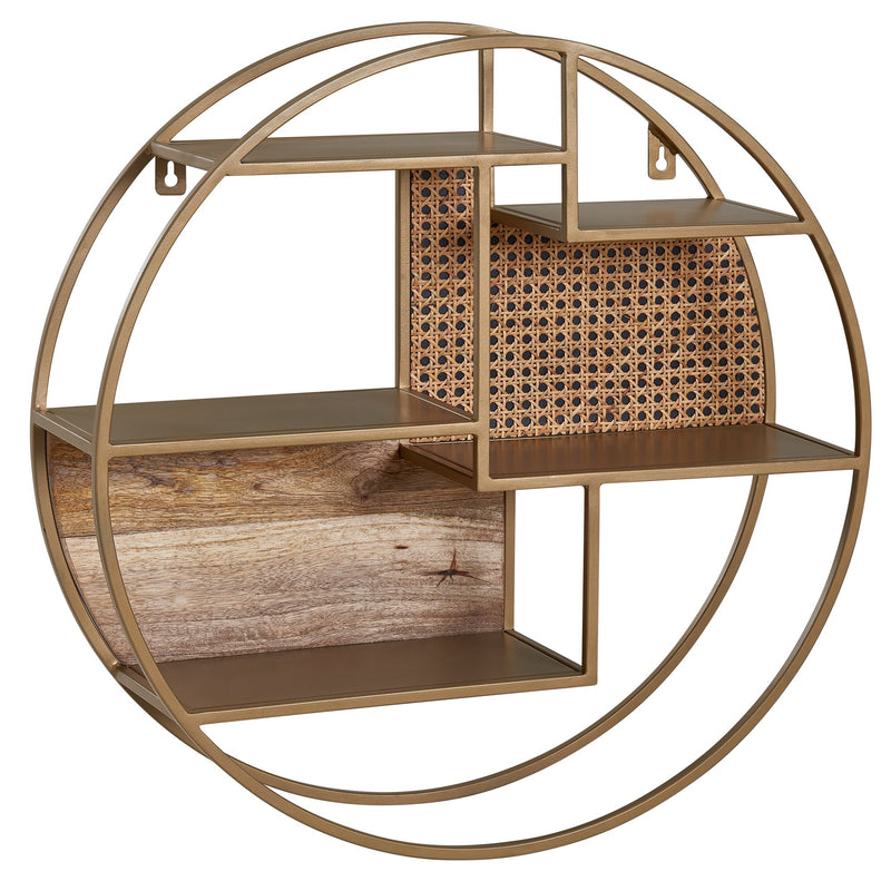 Wandregal Rattan 62x62x17cm Massivholz Metall Industrial Rund