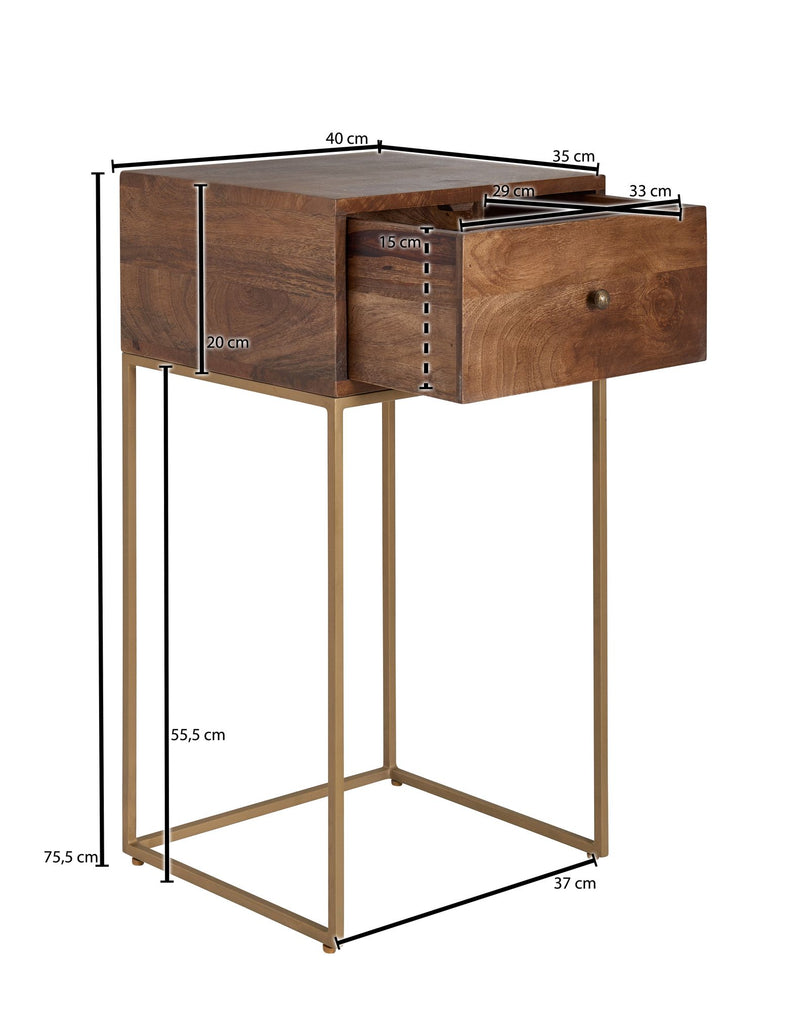 Nachttisch Mango Massivholz Metall 40x75,5x35cm mit Schublade