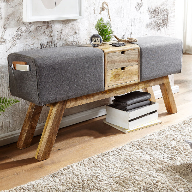 Turnbock Sitzbank mit Schubladen 120x56x30 cm Stoff Grau Stauraum