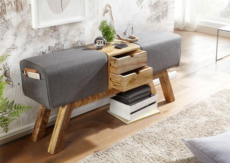 Turnbock Sitzbank mit Schubladen 120x56x30 cm Stoff Grau Stauraum